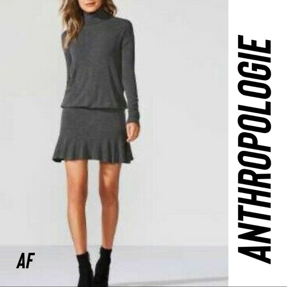 ANTHROPOLOGIE GRETA MOCK NECK MIDI DRESS GREY - Picture 4 of 10